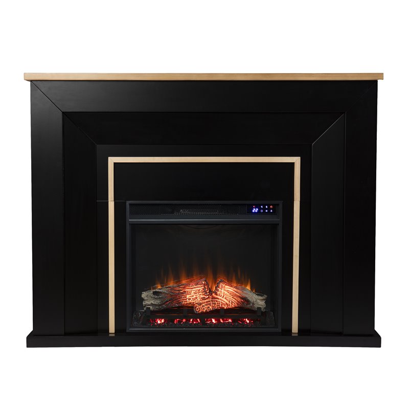 Pemberly Row Traditional Wood Electric Fireplace in Black Finish