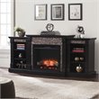 Pemberly Row Traditional Wood Electric Fireplace with Bookcase in Black