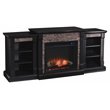 Pemberly Row Traditional Wood Electric Fireplace with Bookcase in Black