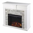 Pemberly Row Faux Stone/Engineered Wood Electric Fireplace in White