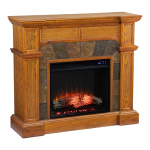 Pemberly Row Touch Screen Wood Electric Corner Fireplace in Oak