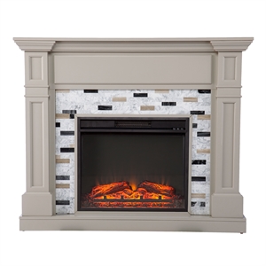 Pemberly Row Traditional Engineered Wood Electric Fireplace in Gray