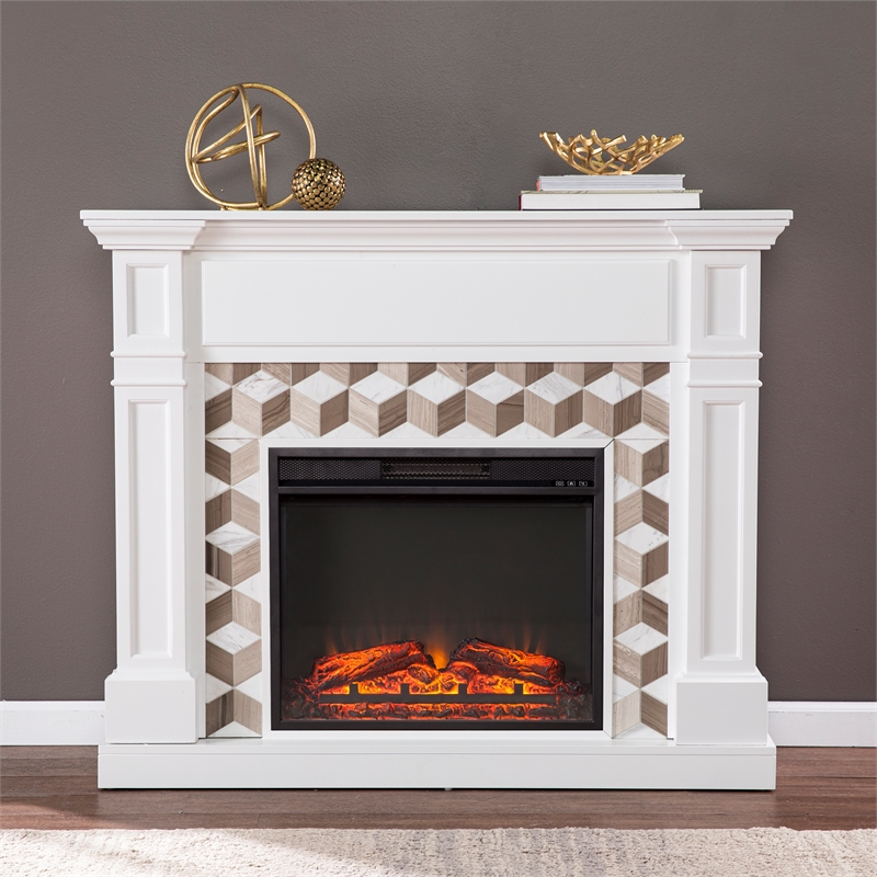 Pemberly Row Traditional Engineered Wood Electric Fireplace in White