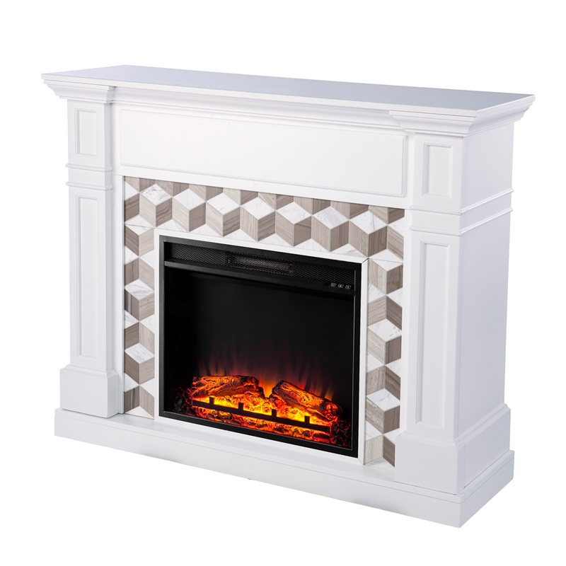 Pemberly Row Traditional Engineered Wood Electric Fireplace in White