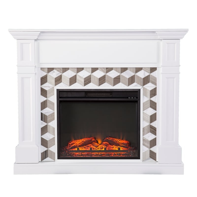 Pemberly Row Traditional Engineered Wood Electric Fireplace in White