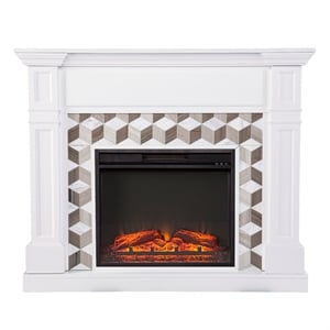 Pemberly Row Traditional Engineered Wood Electric Fireplace in White