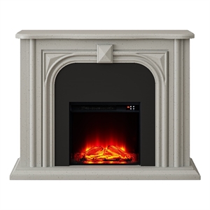 Pemberly Row 47.5&quotW Freestanding Fireplace with Realistic LED Flames in Grey
