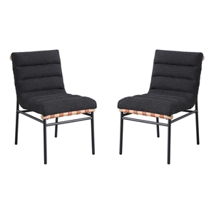 Pemberly Row Black Boucle Fabric Set of 2 Dining Chairs with Black Iron Legs