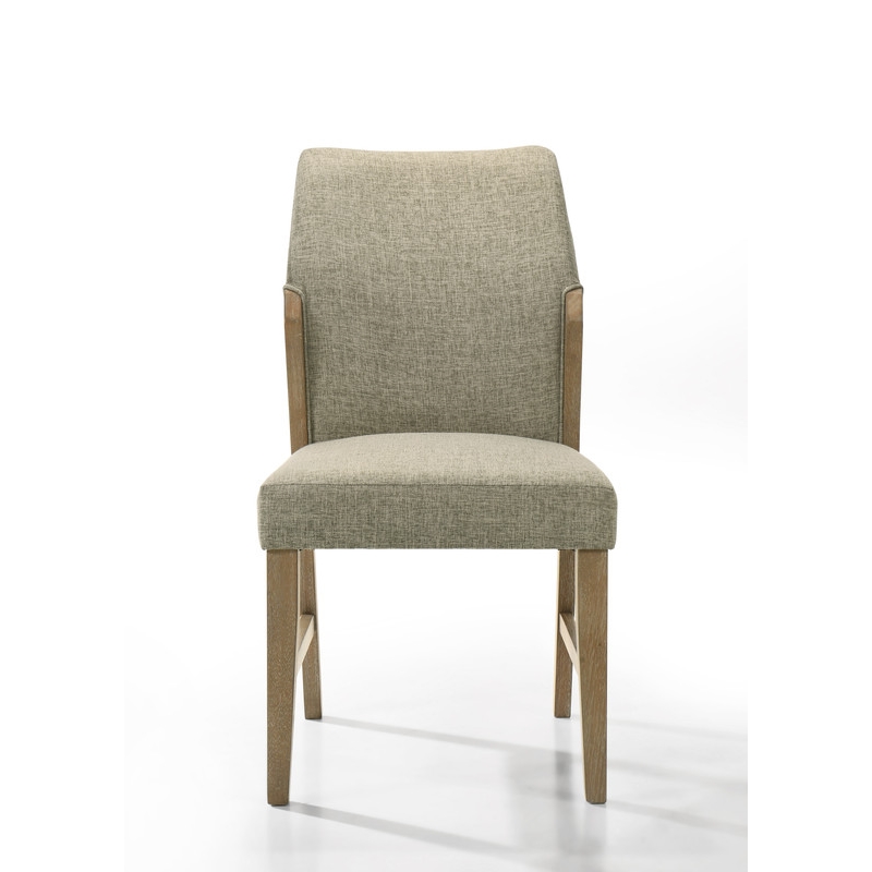 Pemberly Row Set of 2 Beige Linen Fabric Dining Chairs with Rustic Oak Legs