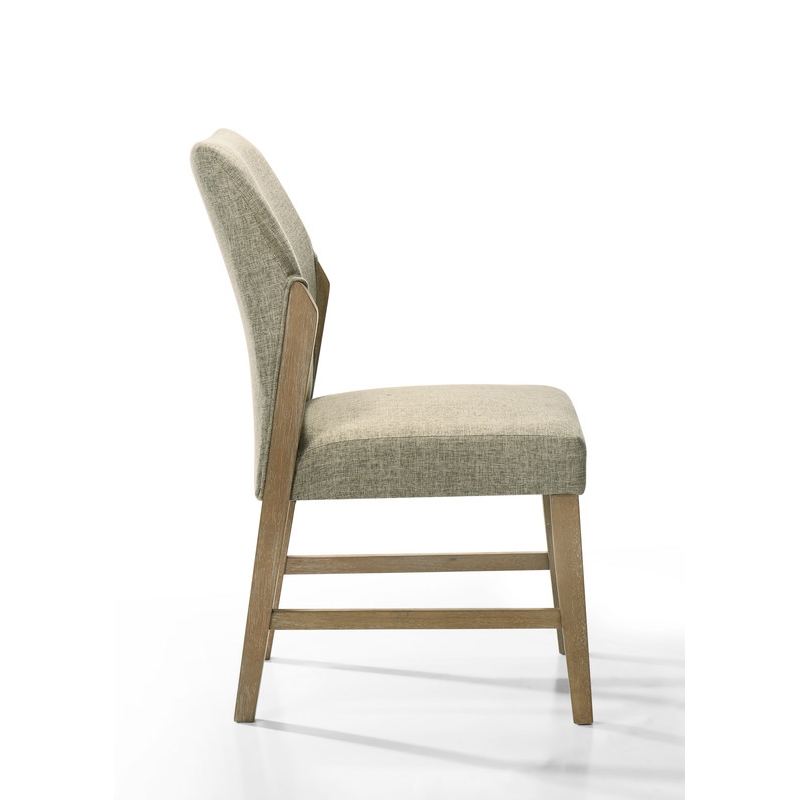Pemberly Row Set of 2 Beige Linen Fabric Dining Chairs with Rustic Oak Legs