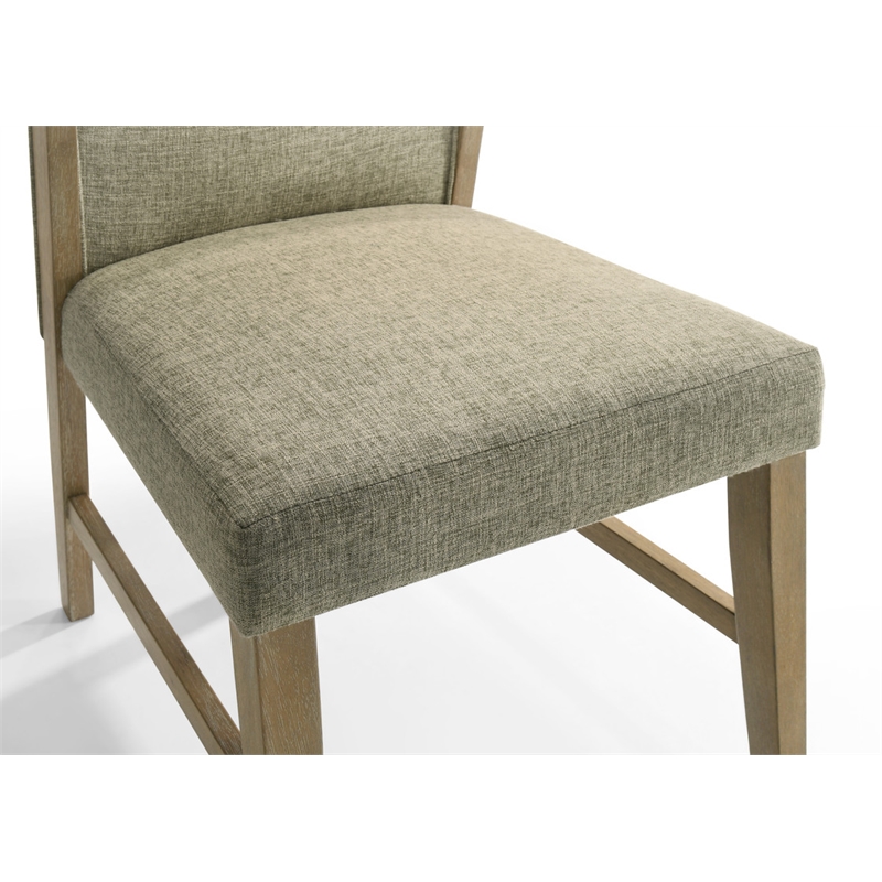 Pemberly Row Set of 2 Beige Linen Fabric Dining Chairs with Rustic Oak Legs