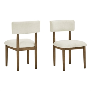 Pemberly Row Set of 2 Walnut Oak Wood & Beige Sherpa Fabric Dining Side Chairs