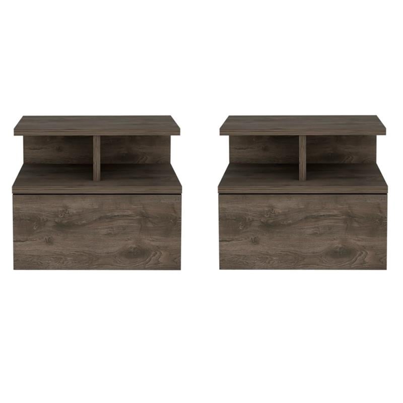 Pemberly Row Set of 2 Engineered Wood Floating Nightstands in Dark Walnut