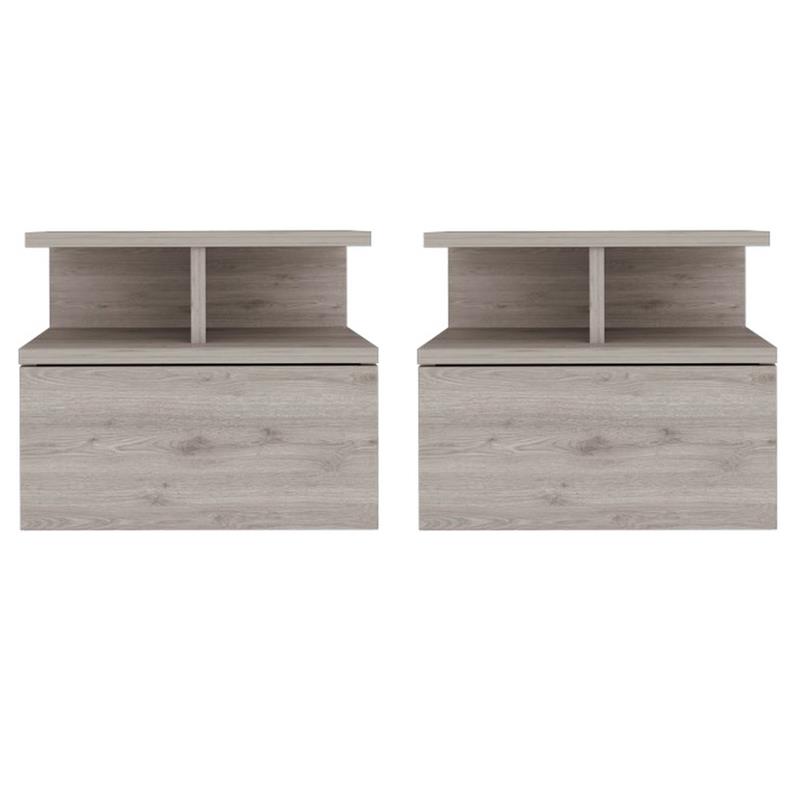 Pemberly Row Set of 2 Engineered Wood Floating Nightstands in Light Gray