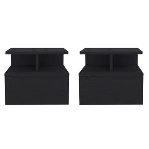 Pemberly Row Set of 2 Engineered Wood Floating Nightstands in Black