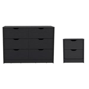 Pemberly Row Set of 2 Engineered Wood Dresser & Nightstand in Black