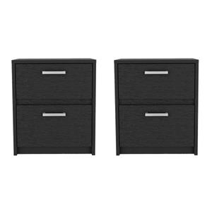 Pemberly Row Set of 2 Engineered Wood Chequered Nightstands in Black