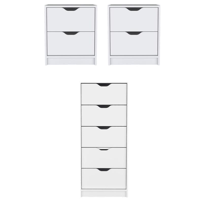 Pemberly Row Set of 3 Engineered Wood Dresser & 2 Nightstands in White