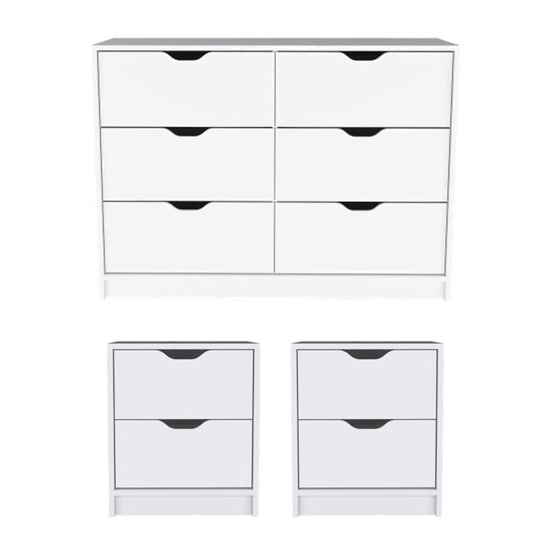 Pemberly Row Set of 3 Engineered Wood Dresser & 2 Nightstands in White