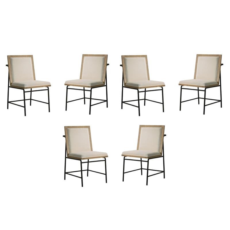 Pemberly Row Contemporary Set of 6 Oak Finish Wood Dining Chairs with Metal Legs