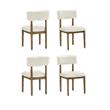 Pemberly Row Set of 4 Walnut Oak Wood Dining Side Chairs w/ Beige Sherpa Fabric