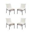 Pemberly Row Set of 4 White Boucle Fabric Dining Chairs with Black Iron Legs