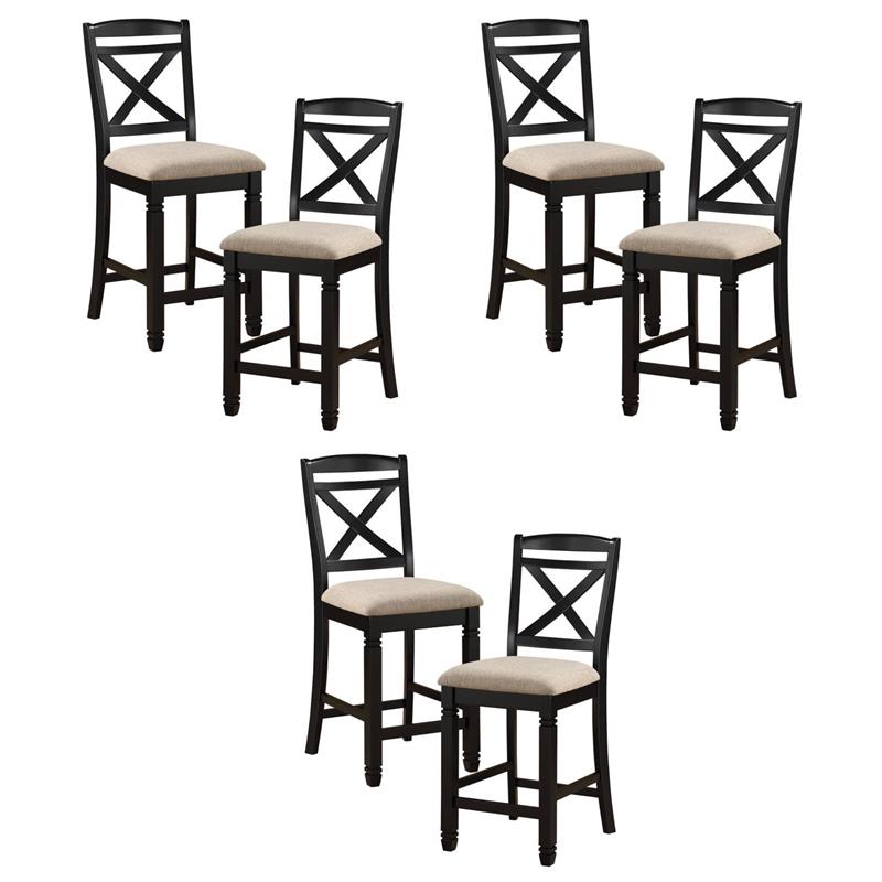 Pemberly Row Wood Counter Height Dining Chairs in Black and Beige (Set of 6)