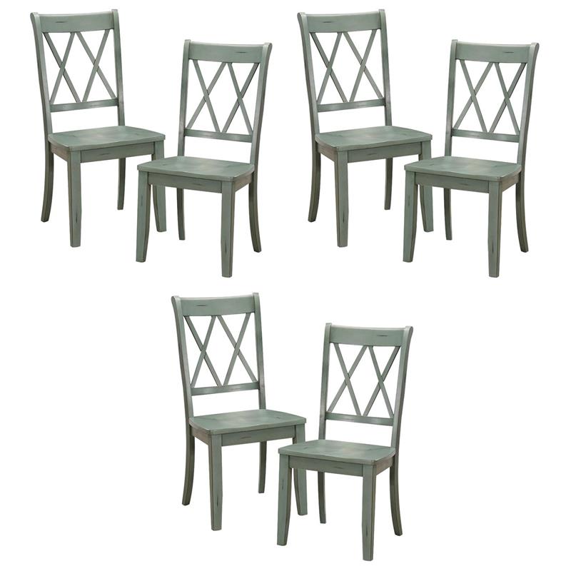 Pemberly Row Contemporary Wood Dining Room Side Chair in Teal (Set of 6)