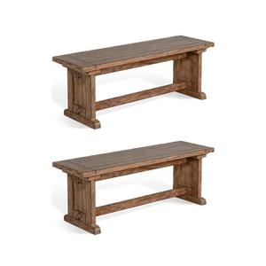 Pemberly Row Set of 2 18&quot Farmhouse Mahogany Wood Side Benches in Taupe Brown