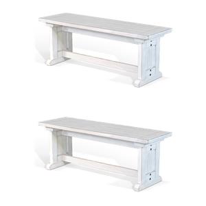 Pemberly Row Set of 2 48&quot Farmhouse Mahogany Wood Side Benches in Marble White