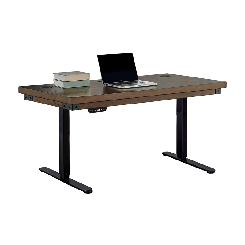 Pemberly Row Rustic Brown Electric Sit/Stand Desk Height Adjustable Wood Table
