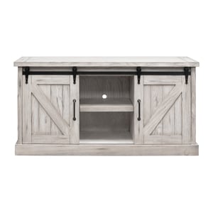 Pemberly Row 60&quot White TV Console Barn Door Wood Accent Cabinet Fully Assembled