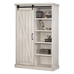 Pemberly Row 8-Shelf Wood Bookcase with Sliding Door in White