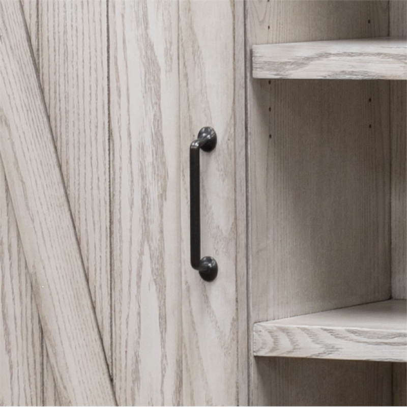 Pemberly Row 8-Shelf Wood Bookcase with Sliding Door in White