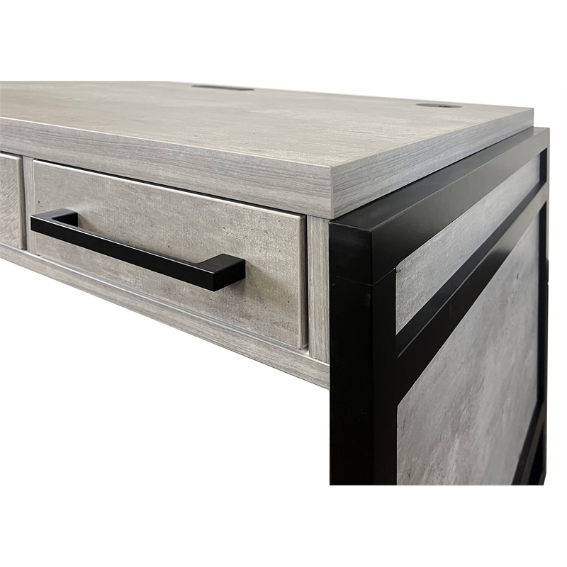 Pemberly Row Wood Laminate Office Writing Desk Office Storage in Concrete Gray