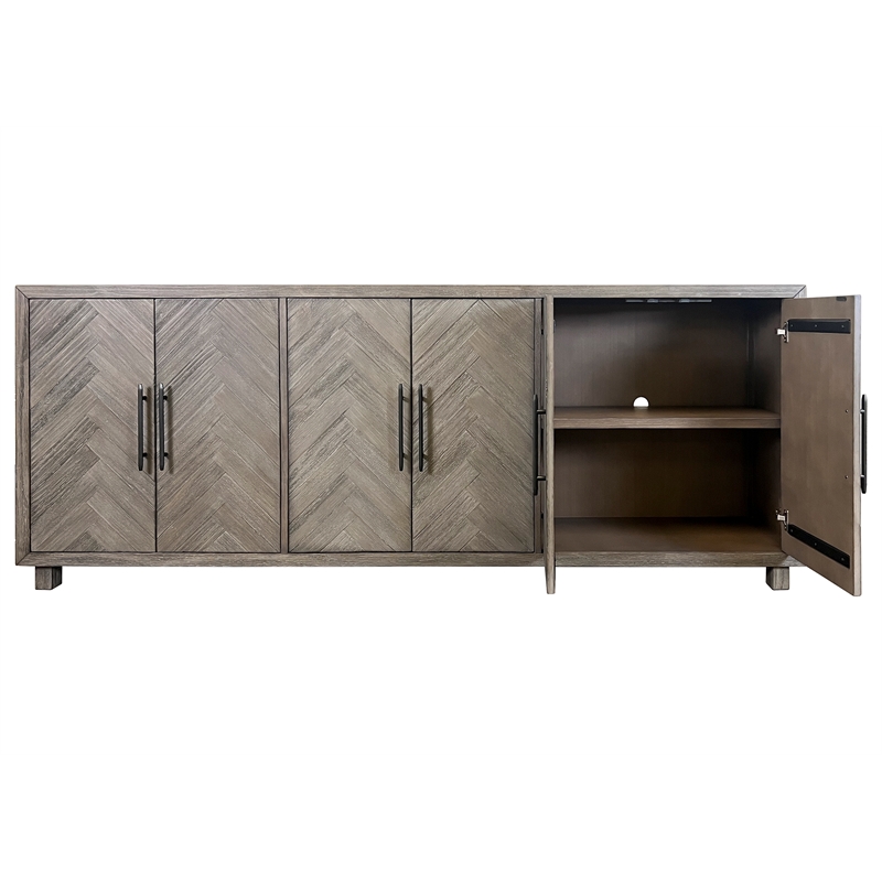 Pemberly Row 6-Door Wood TV Console Entertainment Stand Fully Assembled in Gray