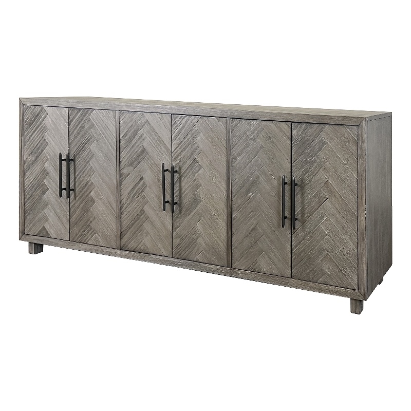 Pemberly Row 6-Door Wood TV Console Entertainment Stand Fully Assembled in Gray