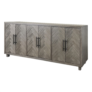 Pemberly Row 6-Door Wood TV Console Entertainment Stand Fully Assembled in Gray