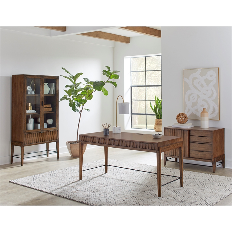 Pemberly Row Mid-century Writing Desk Office Desk Wood Storage Desk in Brown