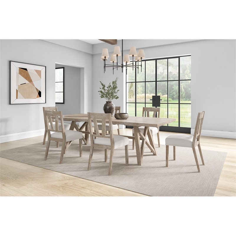 Pemberly Row Farmhouse Rectangular Kitchen Table With Six Chairs in Wood Brown
