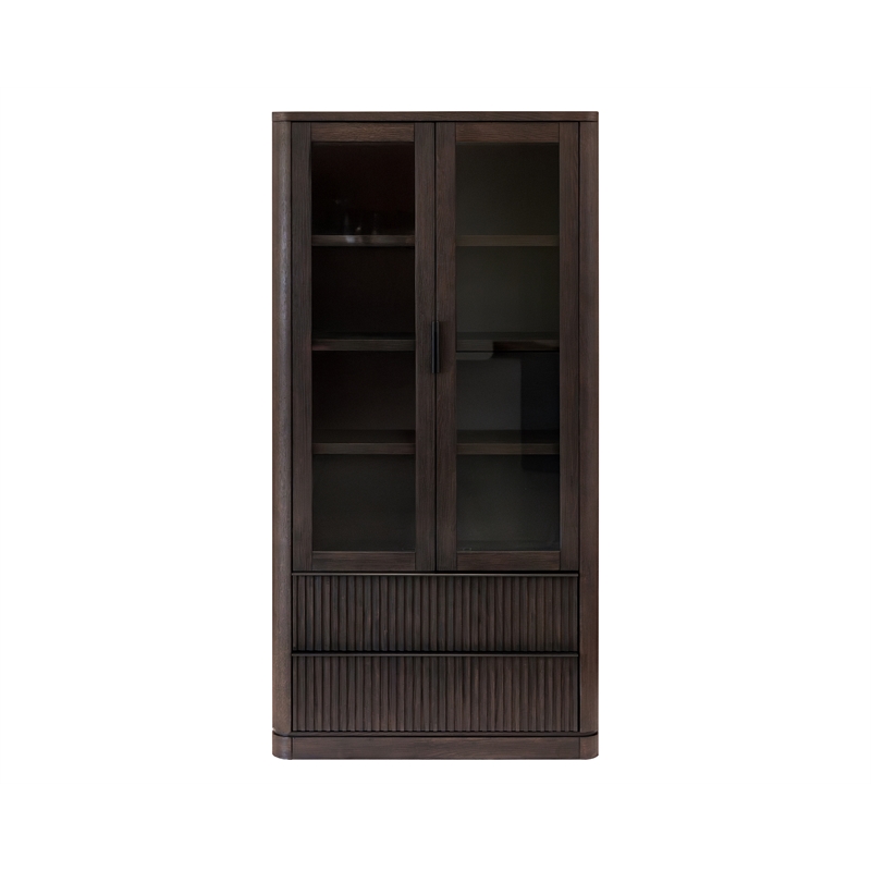 Pemberly Row Contemporary Wood Dining Display Cabinet Fully Assembled in Brown