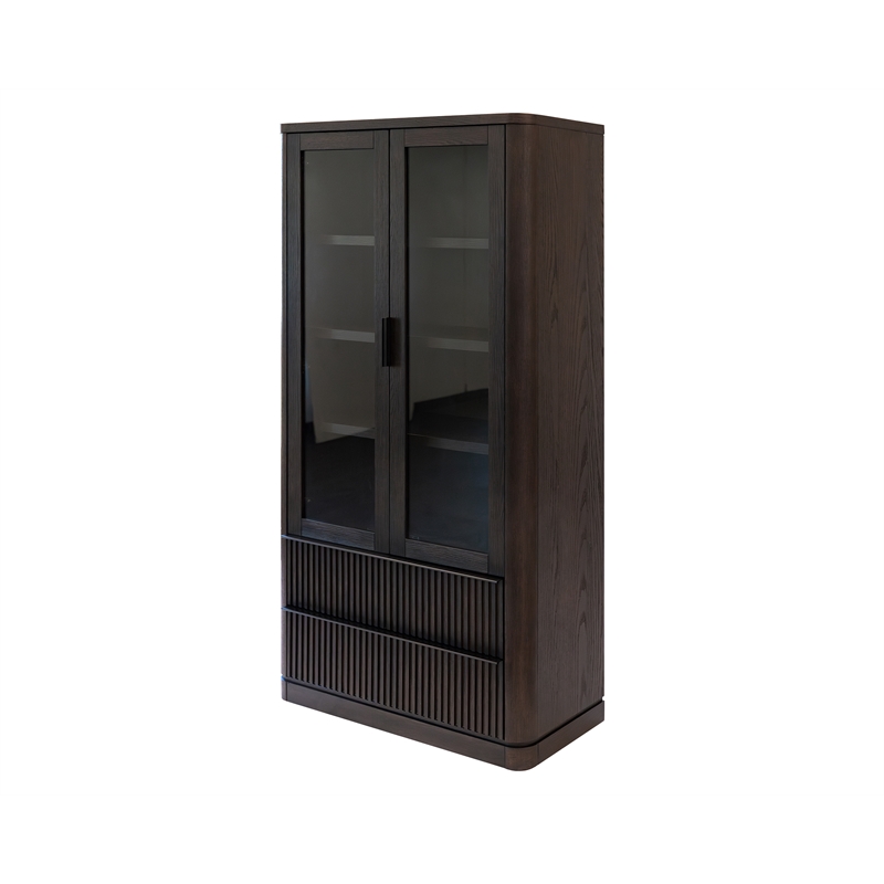 Pemberly Row Contemporary Wood Dining Display Cabinet Fully Assembled in Brown