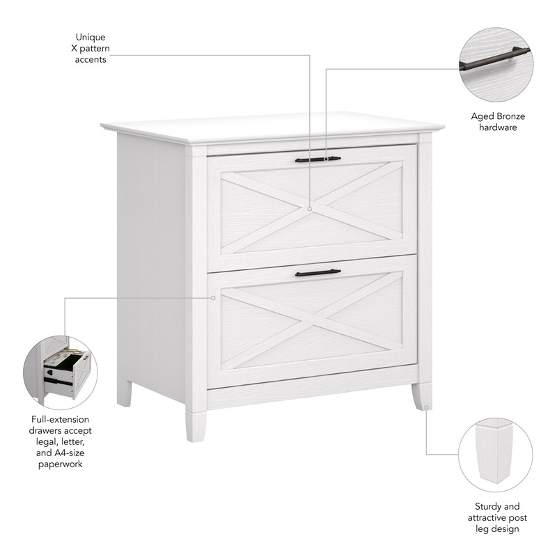 Pemberly Row Contemporary Wood 2-Drawer File Cabinet in Pure White Oak