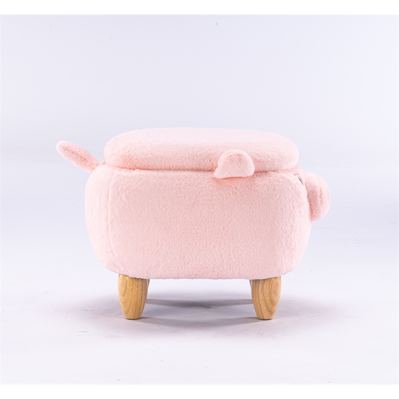 Pemberly Row Kids Pig Fabric Storage Ottoman/Stool in Pink and Natural