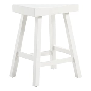 Pemberly Row Modern 24&quot Solid Wood Saddle Barstool in White Finish