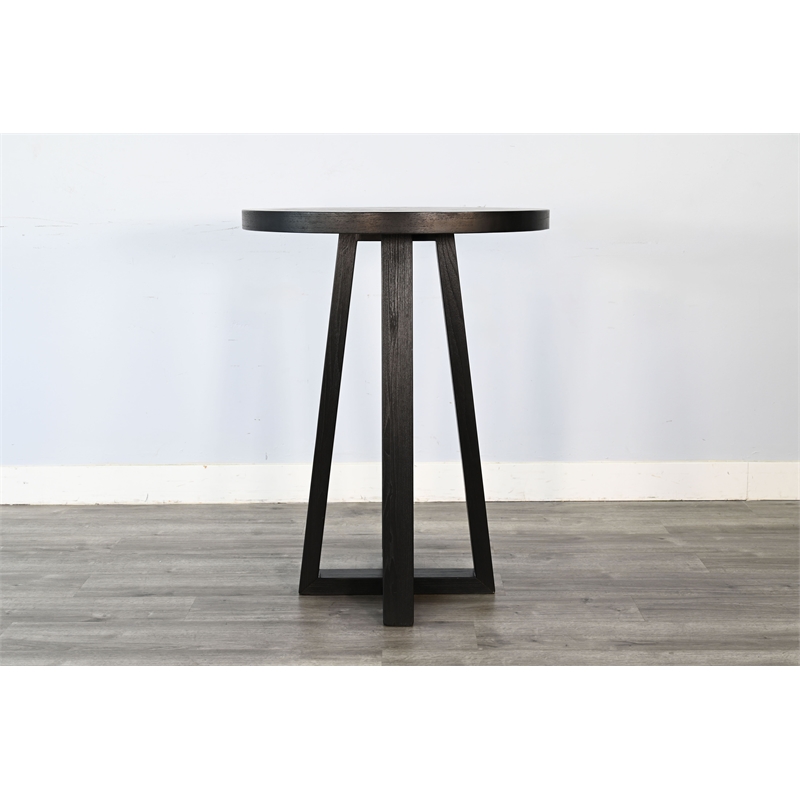 Pemberly Row Modern Farmhouse Wood Round Black Finish Bar Table