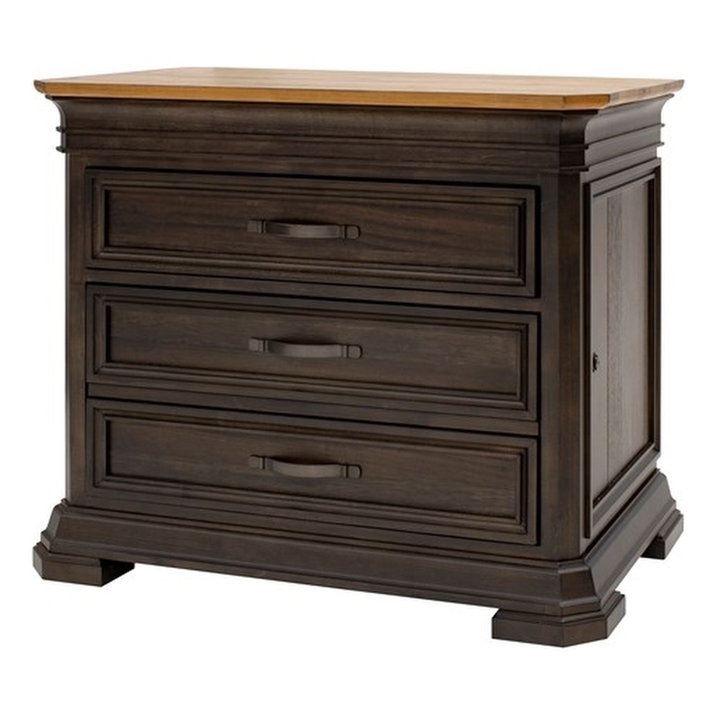 Pemberly Row Executive Lateral Brown Filing Cabinet With Locking File Drawer