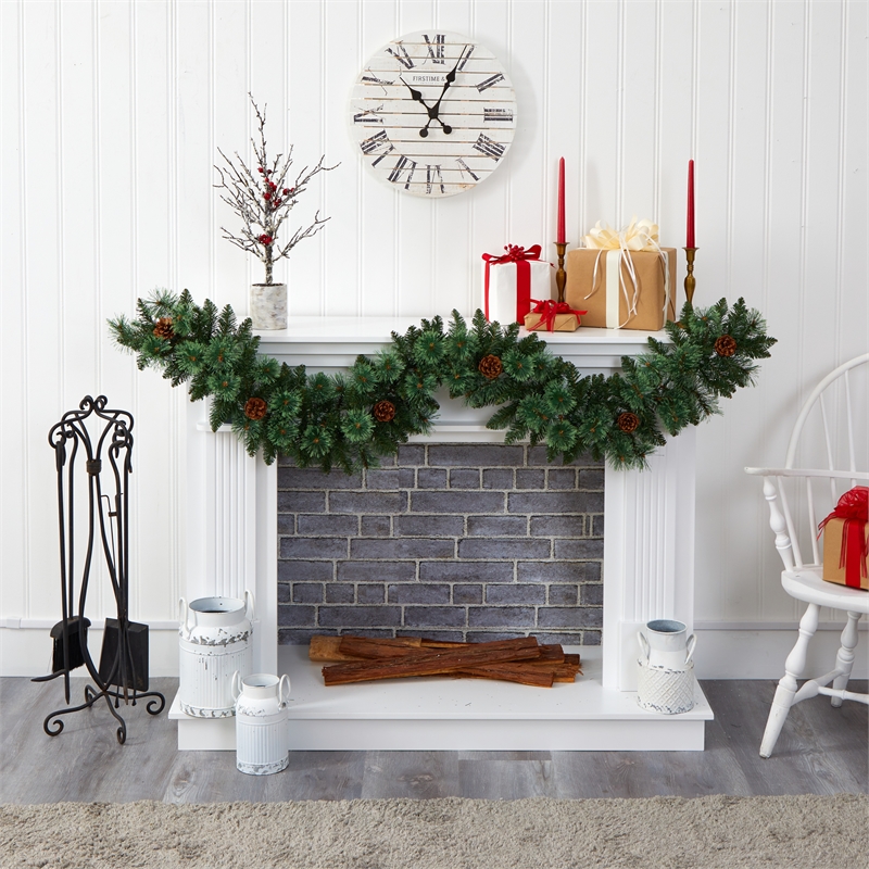 Pemberly Row 6ft White Mountain Pine Garland with 35 White Warm LED