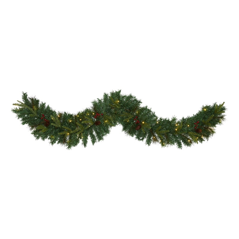 Pemberly Row 6ft Mixed Pine Christmas Garland with 35 Clear LED Lights