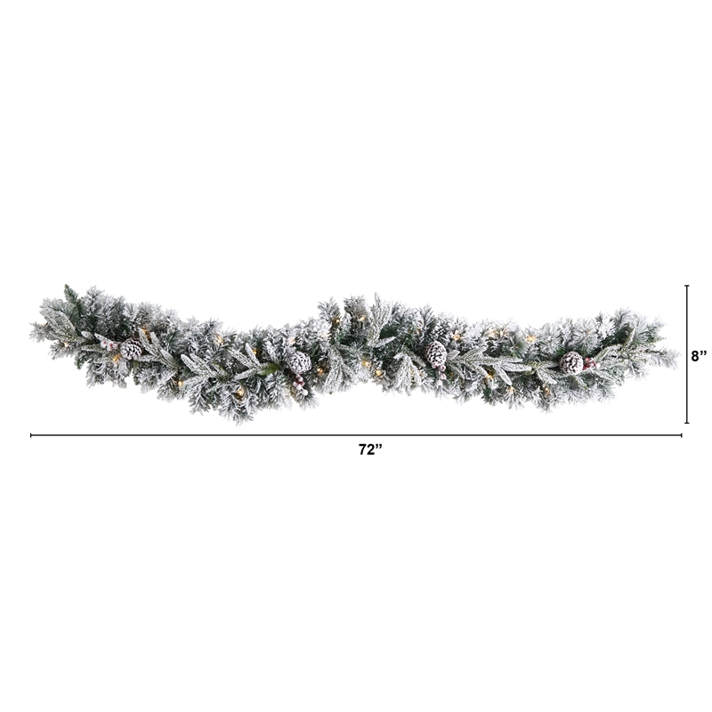Pemberly Row 6ft Flocked Christmas Garland with Pine Cones & 35 Warm White LED